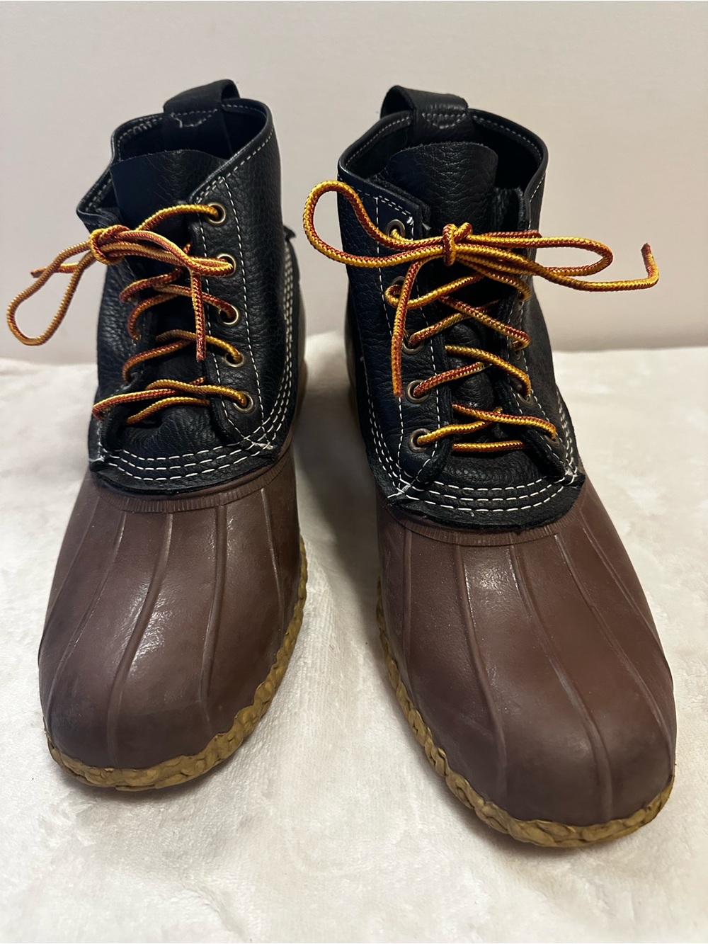 L.L.Bean Bean Boots Mens Sz 10M Brown Rubber Black Leather Duck Boots Maine USA